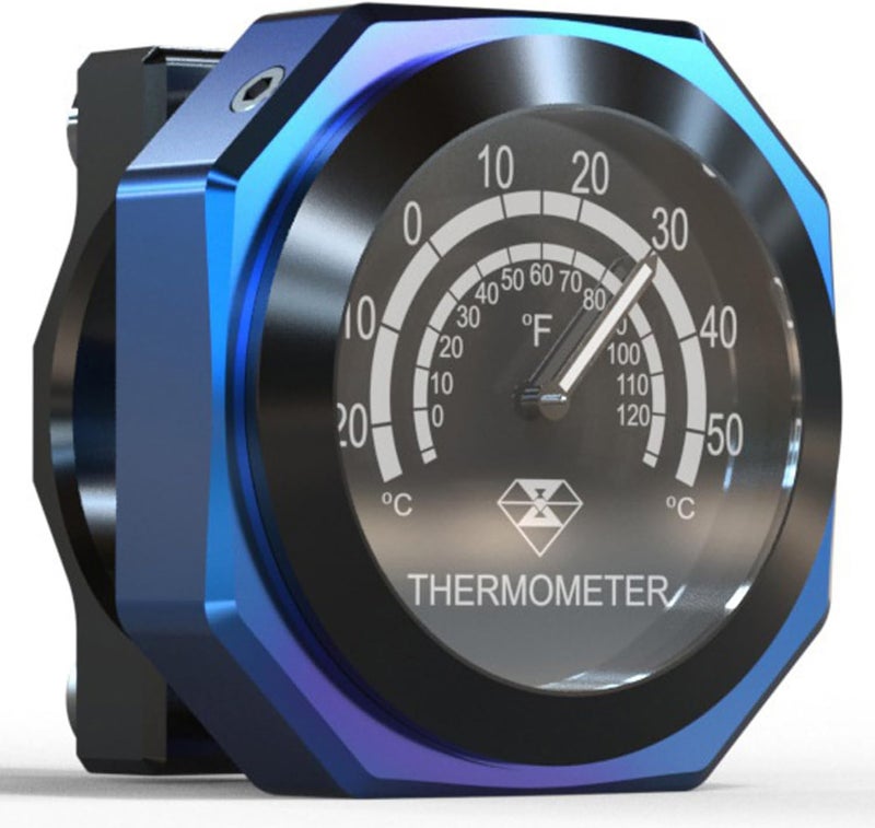 RAGBUSCLE Night Visible Motorcycle Temperature Gauge, Handlebar Mount 0.87-1.1 inch, 22-28mm, Compatible with Harley Davidson, Compatible with Yamaha, Luminous Aluminum Alloy Temperature Gauge, Blue - Image 1